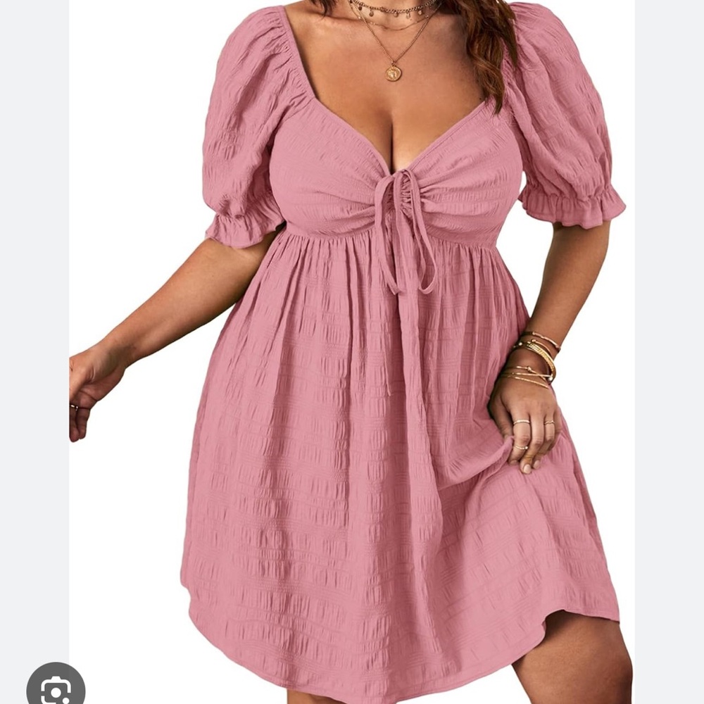 NWT SOLY HUX Womens Sweetheart Neck Puff Short Sleeve Tie Swing A Line Dress
